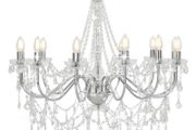 Chandelier with Beads Silver 12 x E14 Bulbs