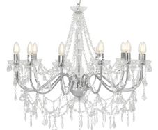 Chandelier with Beads Silver 12 x E14 Bulbs