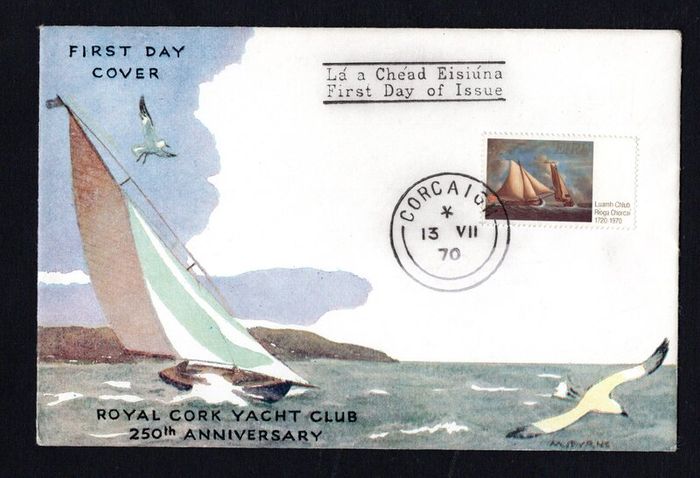 1970 Ireland Royal Cork Yacht Club (250th Anniversary) Commemorative Stamp Harp First Day Cover (FDC) with Cork Steele Cancel