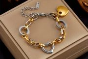 Love Heart Silver Gold Charm Bracelet