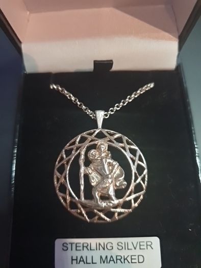 NEW sterling silver St.Christopher protecting drivers and traveling people Necklace & chain RRP 145 eur in box