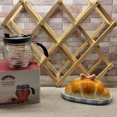 Brand New Kitchen Decor Bundle - Kilner Syrup, Croissant Butter Dish & Wine Rack