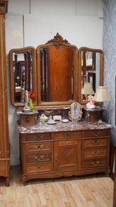 Antique French Oak Dressing Table with Marble Top