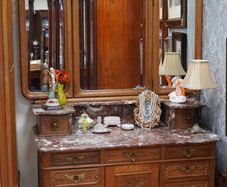 Antique French Oak Dressing Table with Marble Top