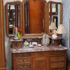 Antique French Oak Dressing Table with Marble Top
