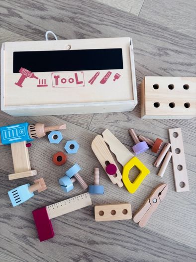 Wooden Pretend Play Toys Doctor's Set, Toolbox & Cleaning Set