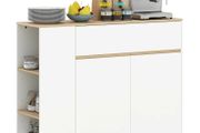 Sideboard, large cabinet compartment, 3 shelf compartments, drawer, 105 x 30 x 81.5cm, White/Wood