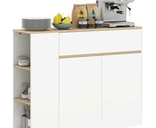 Sideboard, large cabinet compartment, 3 shelf compartments, drawer, 105 x 30 x 81.5cm, White/Wood
