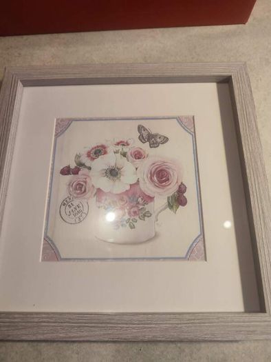 Framed Flowers vase stamped photo.