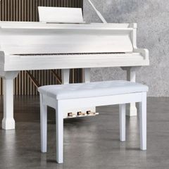 Leather Piano Dressing Stool  White