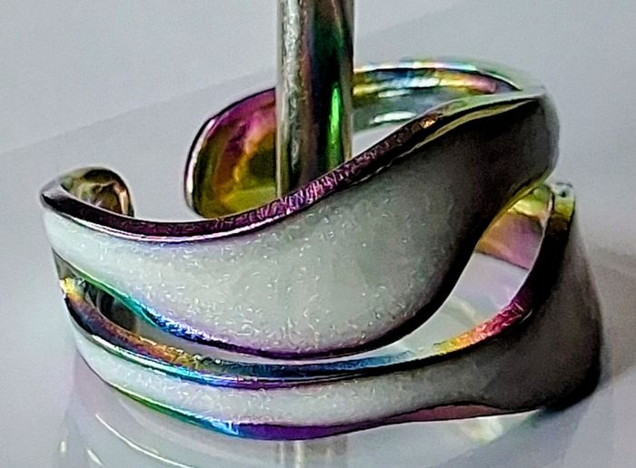 Double Layer Geometric White & Rainbow Open Ring