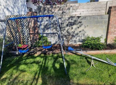 swing and see saw.    Swing width 220cm x H 178 x D 134.             See saw length 170cm x 50cm