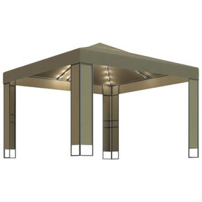 Gazebo with Double Roof and String Lights 3x3x2.7 m Taupe 180 g/sq.m