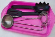 IKEA Duktig play kitchen 4 piece utensil set &amp; pink plastic tray