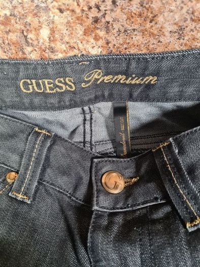 womens GUESS PREMIUM Bootcut black stretchy denim jeans gold embroidery  Size W 32 L 30 A1