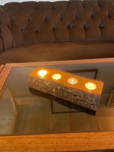Stunning Rustic Live Edge Pine Wood Tea Light Holder Yule Log Waxed and Sealed