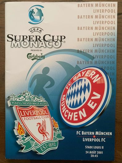 2001 Bayern Munich v Liverpool FC UEFA Super Cup Official Programme