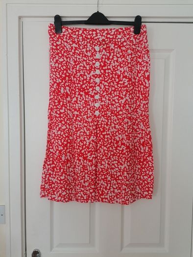 River Island Red & White Midi Skirt