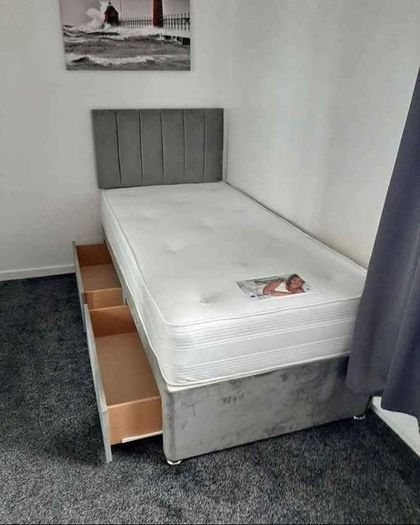 Single bed with mattress, headboard, many colors