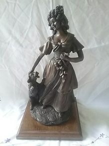 Genisis Style Bronzed Lady & Dog Figurine