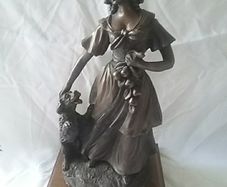 Genisis Style Bronzed Lady & Dog Figurine