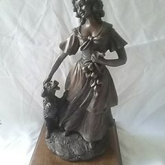 Genisis Style Bronzed Lady & Dog Figurine