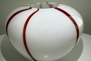 Large White &amp; Red Studio Art Glass Vase