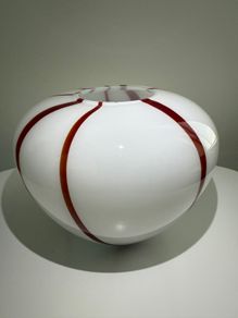 Large White & Red Studio Art Glass Vase