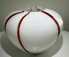 Large White & Red Studio Art Glass Vase