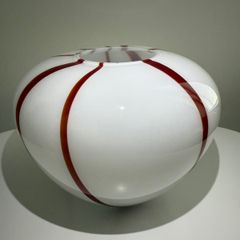 Large White & Red Studio Art Glass Vase