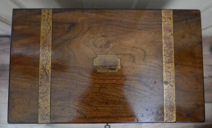 Antique Victorian  Brass Bounded Writing Box (WITH A KEY) 16" X 9" X 6,5"