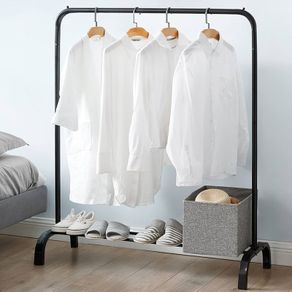 Metal Clothes Rail Stand with Hanging and Storage Shelf, Rack for Bedroom, Black