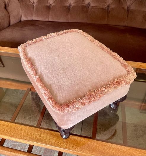 Vintage Low Square Dusty Pink Footstool 1980s Chic with Tassel Border