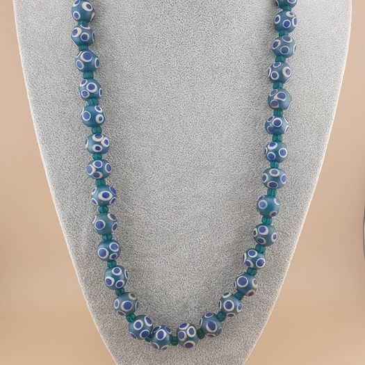 Vintage Venetain Style Thousand Eyes Blue Glass Beads 24 inches