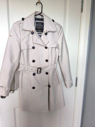 Superdry Premium Trench Coat Cream Size XS EU 36