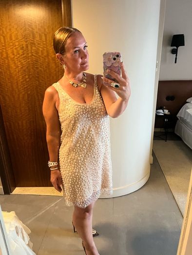 embellished shift mini dress