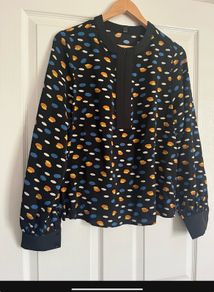 nwt Rant and Rave thalia dot print zip front blouse (black / blue / yellow) size 14
