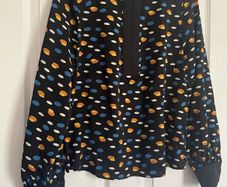nwt Rant and Rave thalia dot print zip front blouse (black / blue / yellow) size 14