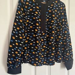 nwt Rant and Rave thalia dot print zip front blouse (black / blue / yellow) size 14