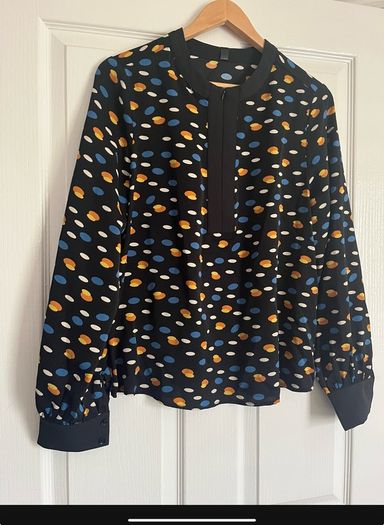 nwt Rant and Rave thalia dot print zip front blouse (black / blue / yellow) size 14