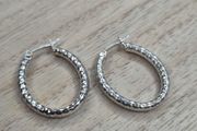 Sterling Silver 925 Diamond Cut Textured Oval Hoop Earrings 2.8g
