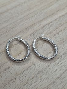 Sterling Silver 925 Diamond Cut Textured Oval Hoop Earrings 2.8g
