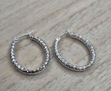 Sterling Silver 925 Diamond Cut Textured Oval Hoop Earrings 2.8g