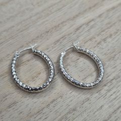 Sterling Silver 925 Diamond Cut Textured Oval Hoop Earrings 2.8g