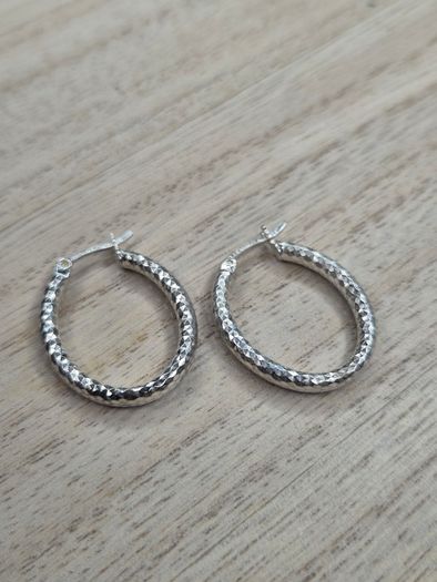 Sterling Silver 925 Diamond Cut Textured Oval Hoop Earrings 2.8g