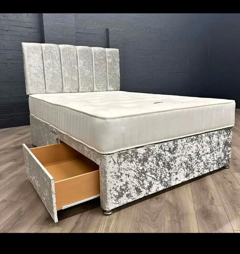 New Stylish Double 4ft, 4ft6 Divan Beds With Optional Drawers And Tufted Mattresses Instock. Multiple Headboard Options Available. Free Delivery