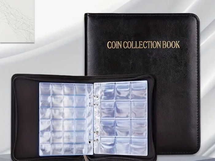 1pc Zipper Faux Leather Case 360 Large Capacity Coin Collection Book Size Grid Mixed Coin Stamp Collection Book Badge Sticker High-end Protective Cover Hot Stamping Storage Book