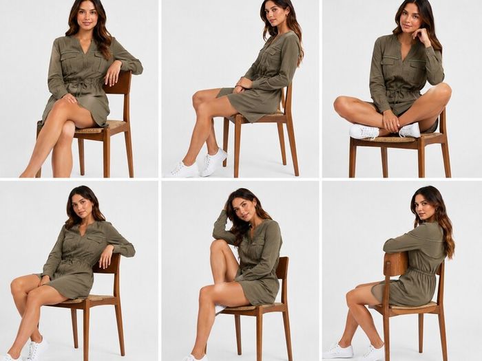 Women's Khaki Utility Shirt Dress with Drawstring Waist  Size UK 6  EU 34