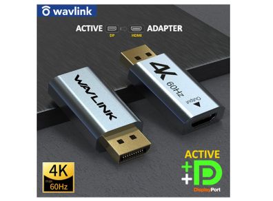 Wavlink Premium Active DisplayPort (Male) to HDMI (Female) UHD (4K@60Hz) (Aluminum Alloy/Gold Plated) Adapter (Brand New/Warranty)