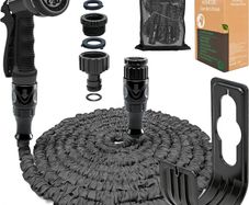 100ft Garden Hose Pipe Expandable Garden Hose with 3/4", 1/2" Fittings, Anti-Leakage - Flexible Expanding Hose with 10 Function Spray Nozzle (100FT, Black)